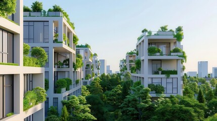 Digital rendering of a smart green city, future urban living, eco-friendly technology