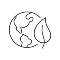 Green earth planet icon. Simple outline style. World ecology, globe with leafs, eco environment logo, save nature concept. Thin line symbol. Vector illustration isolated.