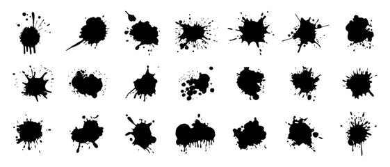 Ink drops and splashes. Blotter spots, liquid paint drip drop splash and ink splatter.Blobs and spatters. Artistic dirty grunge abstract spot vector set. vector illustration. 