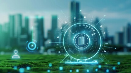 Obraz premium Digital visualization of an eco-friendly city with smart technology, future urban development