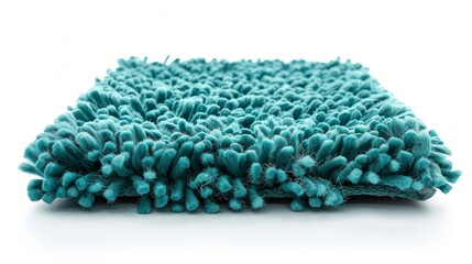 Shaggy bath mat in a vibrant teal color, isolated on white, perfect for creating a cozy and inviting bathroom space.,