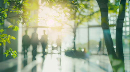 people walking in a modern office, blurred background