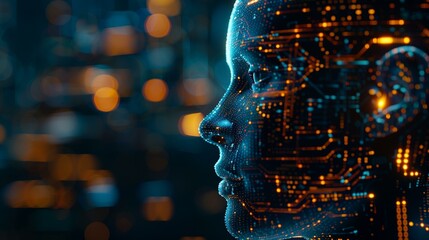 Female ai face, tech future head