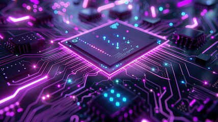 Fototapeta premium electronic circuit board purple and cyan light