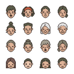 男女のベクターアイコンセット　有色人種　ドット絵
