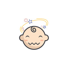 Baby character dizzy logo with creative element style premium vector