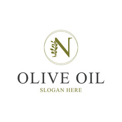 olive oil logo design concept letter n idea