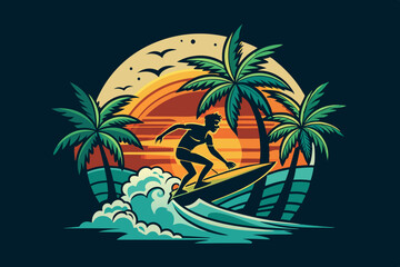  T-shirt design, surfer vibes, vector illustration