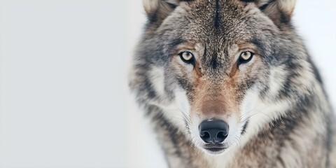 Fototapeta premium Capturing the Intense Gaze of a Wolf Double Exposure Featuring Wilderness Beauty. Concept Wildlife Photography, Double Exposure Art, Nature Portraits, Animal Close-ups, Dramatic Outdoor Shots