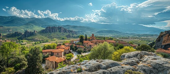 Obraz premium Panoramic View of a Mountainous Village in Greece