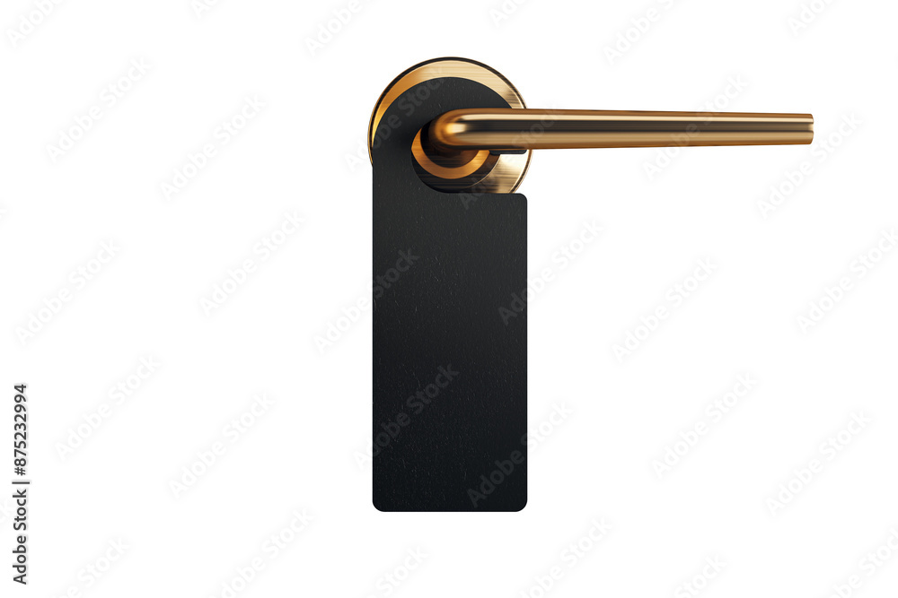 Poster a sleek black door handle with a golden accent isolated on a white background, illustrating a concep