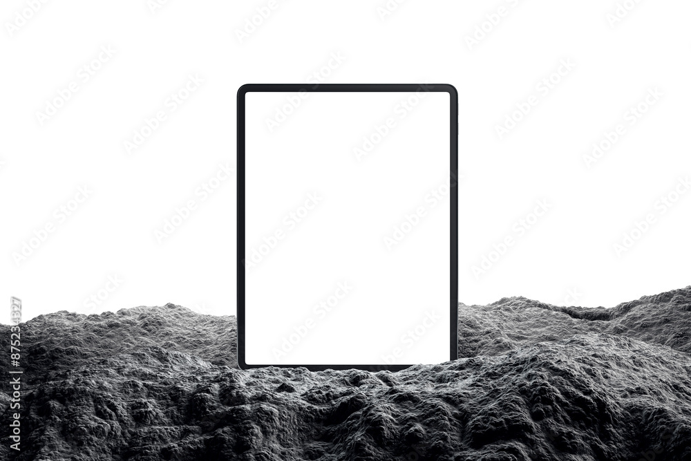 Poster a digital tablet mockup with a blank screen on a textured background, ideal for design presentation.