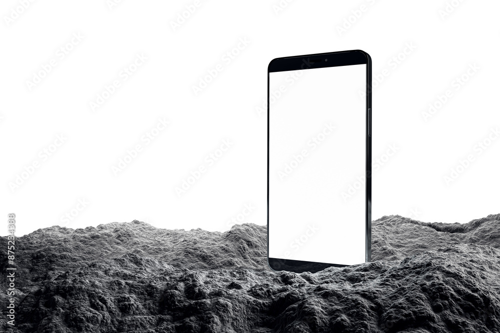 Poster a smartphone with a blank screen on a textured background, representing a concept of technology. 3d 