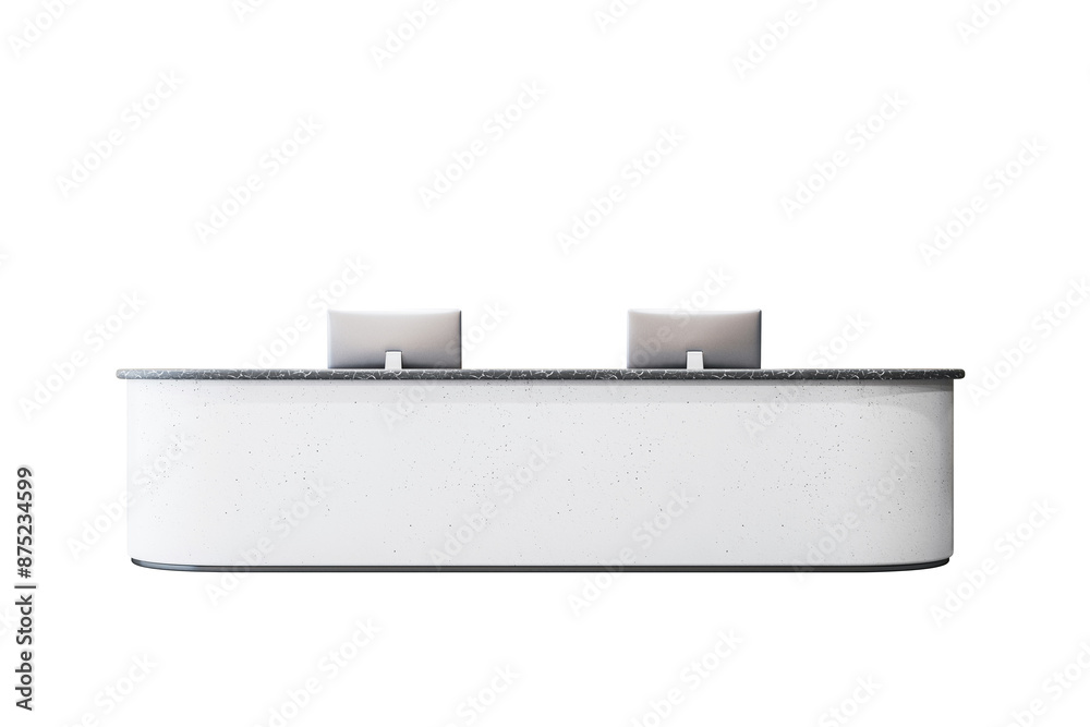 Poster modern white reception desk with gray countertop isolated on a white background, concept of office f