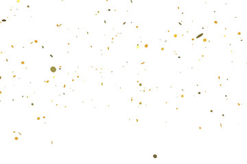Gold and olive green confetti particles scattered on a white background, symbolizing celebration. 3D Rendering