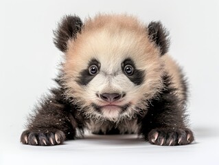 Fototapeta premium a Giant Panda cub playing on a pure white background