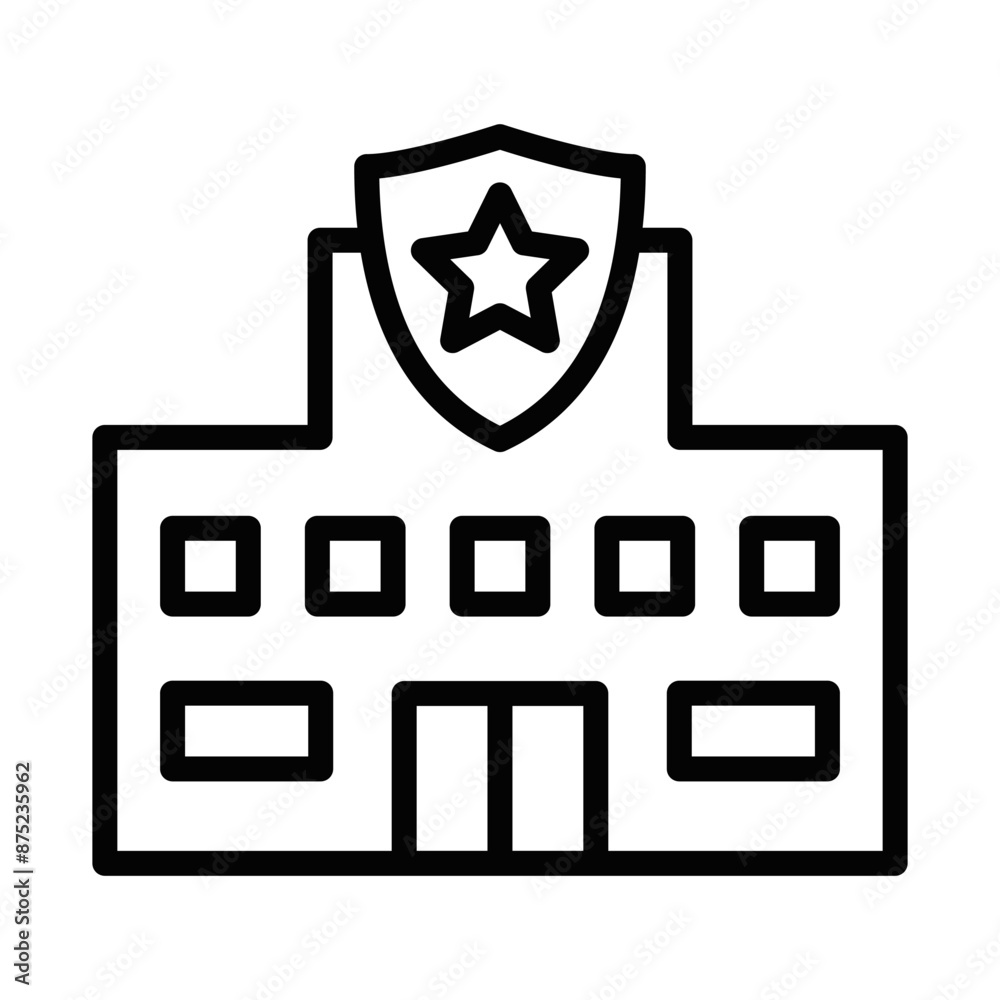 Wall mural Vector illustration of a police station building icon in black and white, suitable for law enforcement and security designs. Editable stroke.