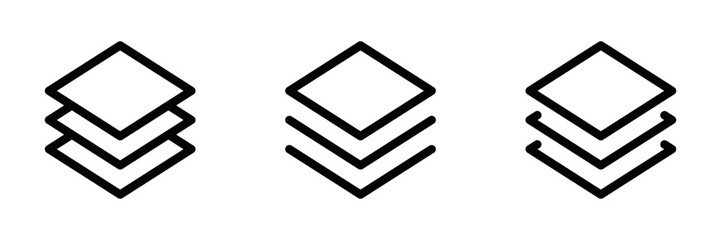 Vector illustration of three stack of layers icons, perfect for design and interface concepts. Editable stroke.