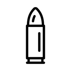 Vector illustration of a simple bullet icon in black and white, perfect for military or weapon-themed designs. Editable stroke.