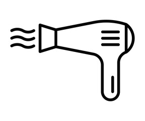 Vector illustration of a hair dryer icon in black and white, suitable for beauty and salon designs. Editable stroke.