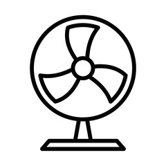 Vector illustration of a table fan icon in black and white, perfect for home and office cooling designs. Editable stroke.