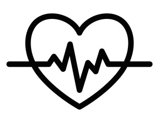 Vector illustration of a heartbeat icon in black and white, ideal for health and medical designs. Editable stroke.