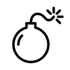 Vector illustration of a bomb icon in black and white, perfect for danger and security-related designs. Editable stroke.