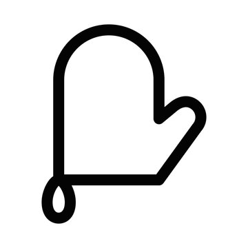 recommend clip art: Vector illustration of an oven mitt icon in black and white, ideal for kitchen and cooking designs. Editable stroke.
