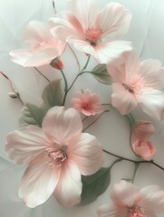 Pink flowers with delicate petals on a white background, emphasizing their fragility and gracefulness.