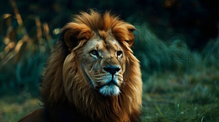 Naklejka premium Lion in the nature at sunset