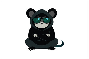  a cool and confident look with a hooded mouse sitting with glasses vector art illustration