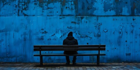 Obraz premium Exploring Loneliness Through High-Contrast Black and Blue Graphic Design. Concept Loneliness, High-Contrast, Black, Blue, Graphic Design