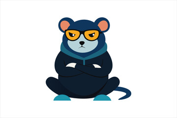  a cool and confident look with a hooded mouse sitting with glasses vector art illustration