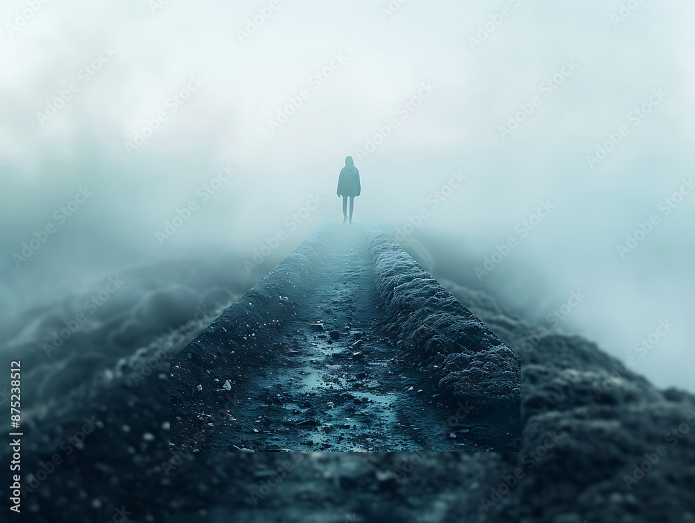 Wall mural a person walking a challenging path with determination, symbolizing their unwavering resolve to keep