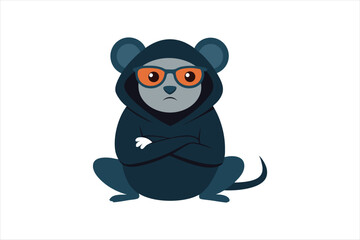  a cool and confident look with a hooded mouse sitting with glasses vector art illustration