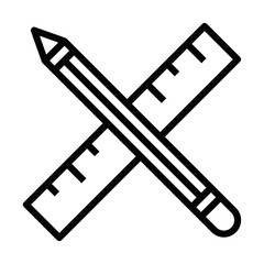 Vector icon of a ruler and pencil crossed, representing design, measurement, and drawing themes. Simple black and white design. Editable stroke.
