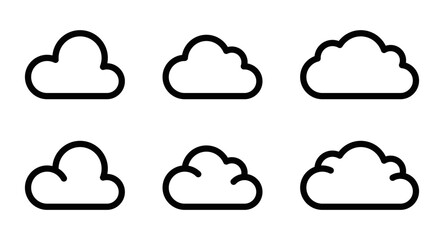 Vector icons of clouds, representing weather, nature, and sky themes. Simple black and white design. Editable stroke.