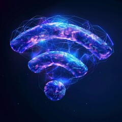 Wireless internet connection concept. Polygonal blue and purple wifi icon.