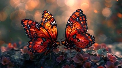An artistic depiction of two vibrant butterflies sharing a tender moment, their wings gently touching in a kiss-like gesture, celebrating the essence of World Kissing Day, in high-definition
