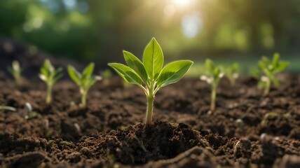 A young plant growing in a field, Amidst the beauty of the countryside.