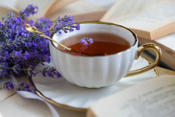Beautiful lavender cake, wedding decor in lavender field