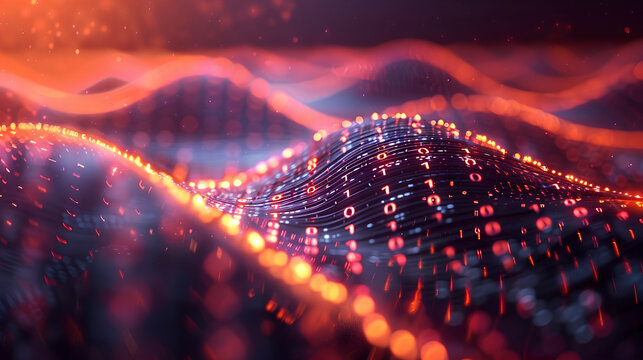 Abstract background with digital binary code waves