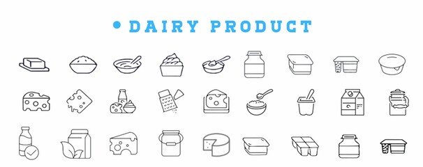 Dairy Product Editable Icons set. Vector illustration in modern thin line style of food related icons