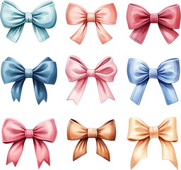 A collection of nine colorful bows, perfect for adding a touch of whimsy to any design.
