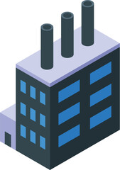 Isometric industrial factory building with smoking chimneys producing pollution