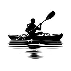 Kayaking silhouette vector, Canoe silhouette, water sport, race, transport concept.