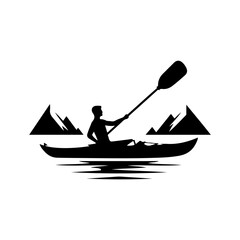 Kayaking silhouette vector, Canoe silhouette, water sport, race, transport concept.