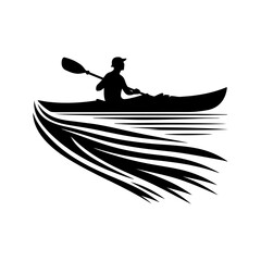 Kayaking silhouette vector, Canoe silhouette, water sport, race, transport concept.