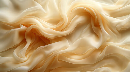 Fototapeta premium Close-up of rippled beige silk fabric with soft folds.