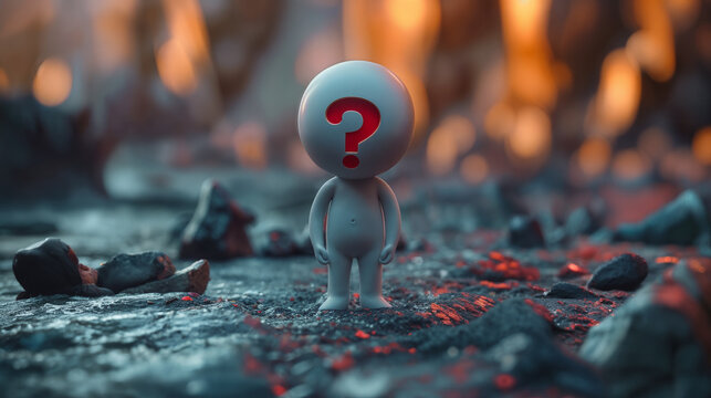 A question mark on a character. Asking a question. Frequently Asked Questions or FAQ. Curiosity or wondering.
